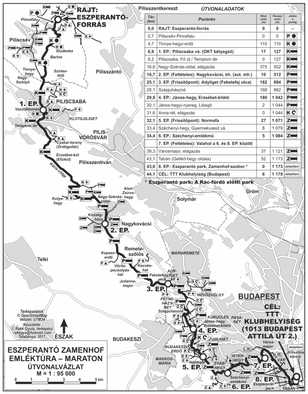 Eszperantó Zamenhof Maraton emléktúra térkép